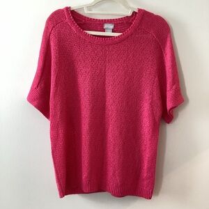 Chico's Pink Open-Knit Short Sleeve Sweater